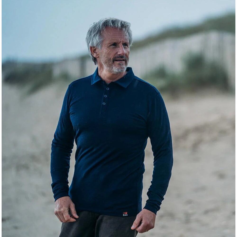 Isobaa Men’s Merino 200 Wool‎ Long Sleeve Polo Large Navy W/ Buttons Pullover - Picture 9 of 9